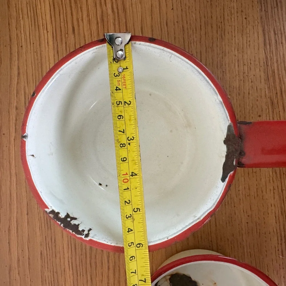 Vintage Enamelware Nesting Saucepan Set White with Red Trim 3‎ pc Rustic Decor